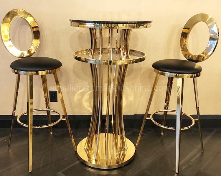 Hot Selling Stainless Steel White Leather Gold Bar Furniture Chair
