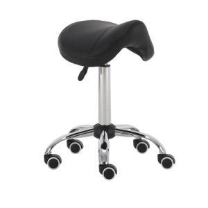Barber Stool Adjustable Height Hydraulic Rolling Saddle Stool with Wheels