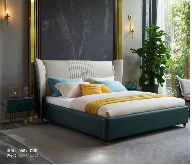 Modern Bedroom Furniture Bedroom Set King Size Solid Wood Genuine Leather Bed