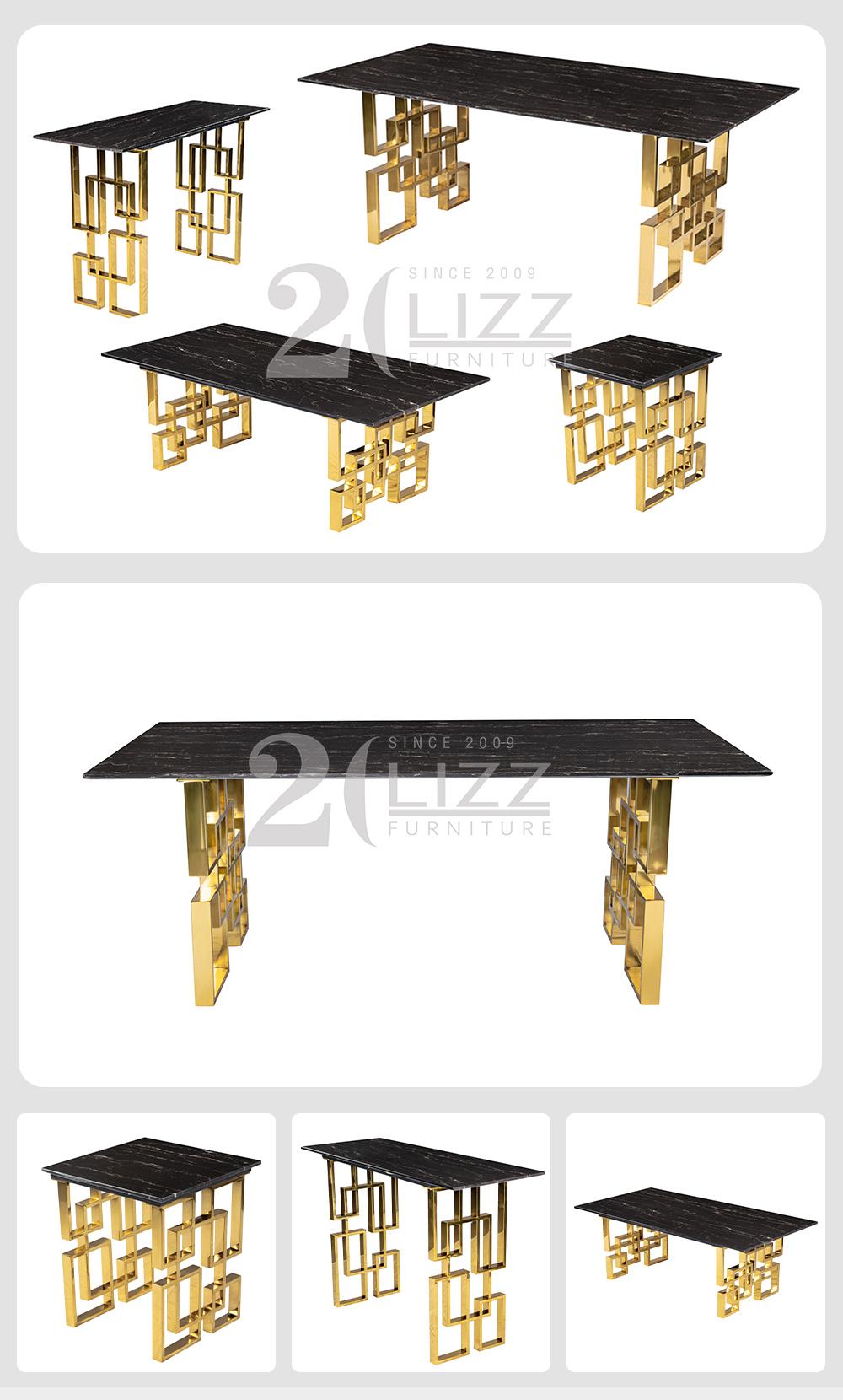 Dining Room Luxury Furniture Golden Stainless Steel Marble Table Set