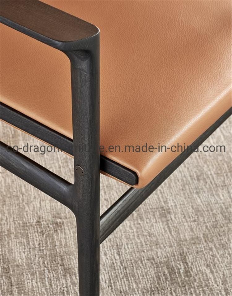Fashion Wooden Dining Furniture Ash Leather Dining Chair with Arm