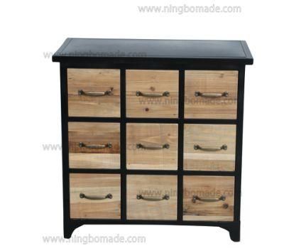 Nordic Country Farm House Design Furniture Nature Reclaimed Pine Wood and Black Iron File Cabinet
