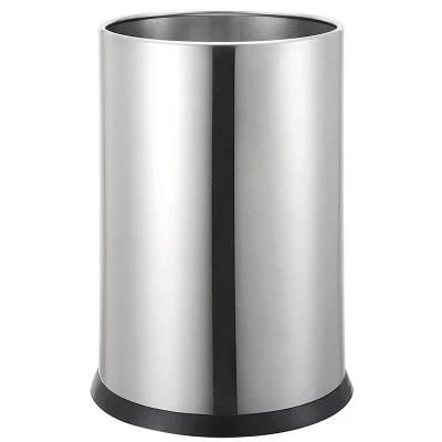 Hotel Single Wall Stainless Steel Waste Bin with PU Leather