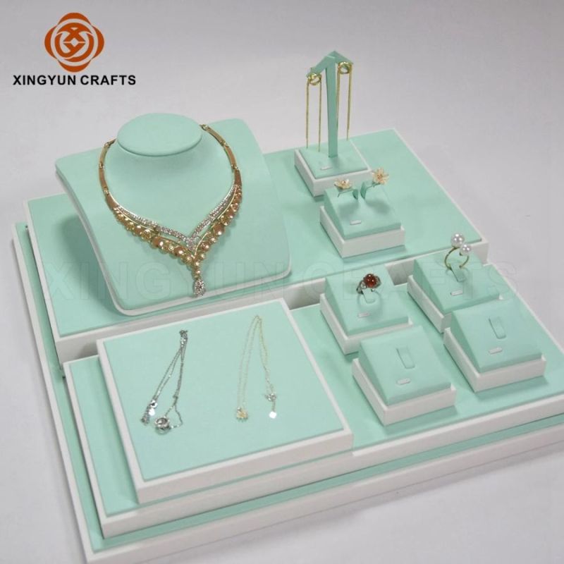 Wholesale Leather Earring Ring Necklace Bangles Showcase Set Jewelry Trays Display Stand for Luxury Shops