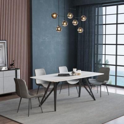 Modern Luxury Marble Dining Table Top Iron Frame Slate Chairs Dining Furniture Set