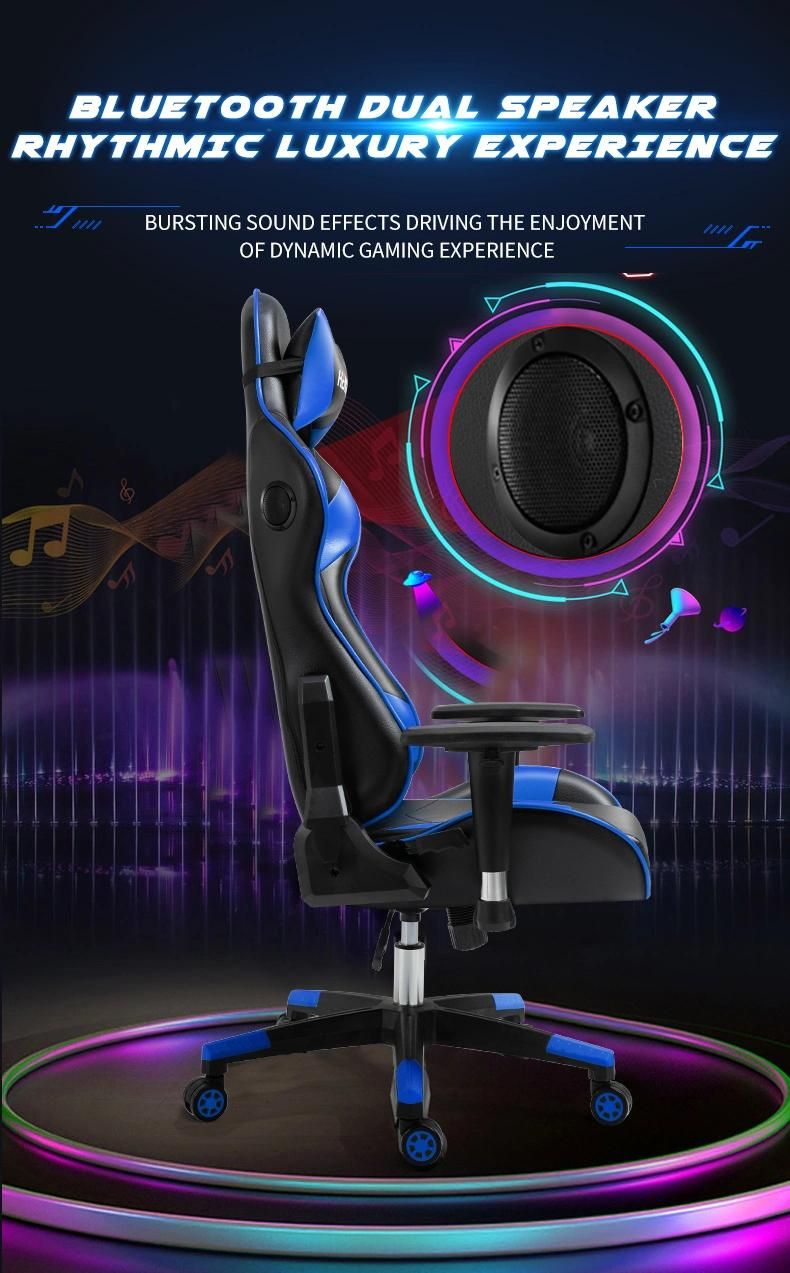 CE Approval Black White Audio Silla Gamer Computer Chair Massage PU Leather Racing Gaming Chair with Footrest