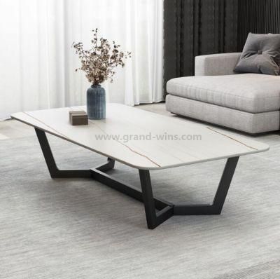 Simple Style Living Room Furniture Rectangle Shape Metal Frame Marble Top Coffee Table Center Table