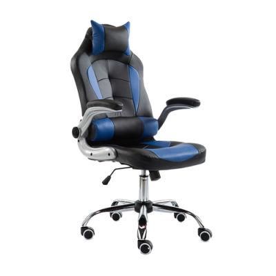 Modern Home Furniture Flip-up Armrest Gaming Office Chair with Chrome Base Gamer Leather Computer Office Furniture Recliner Gaming Chair