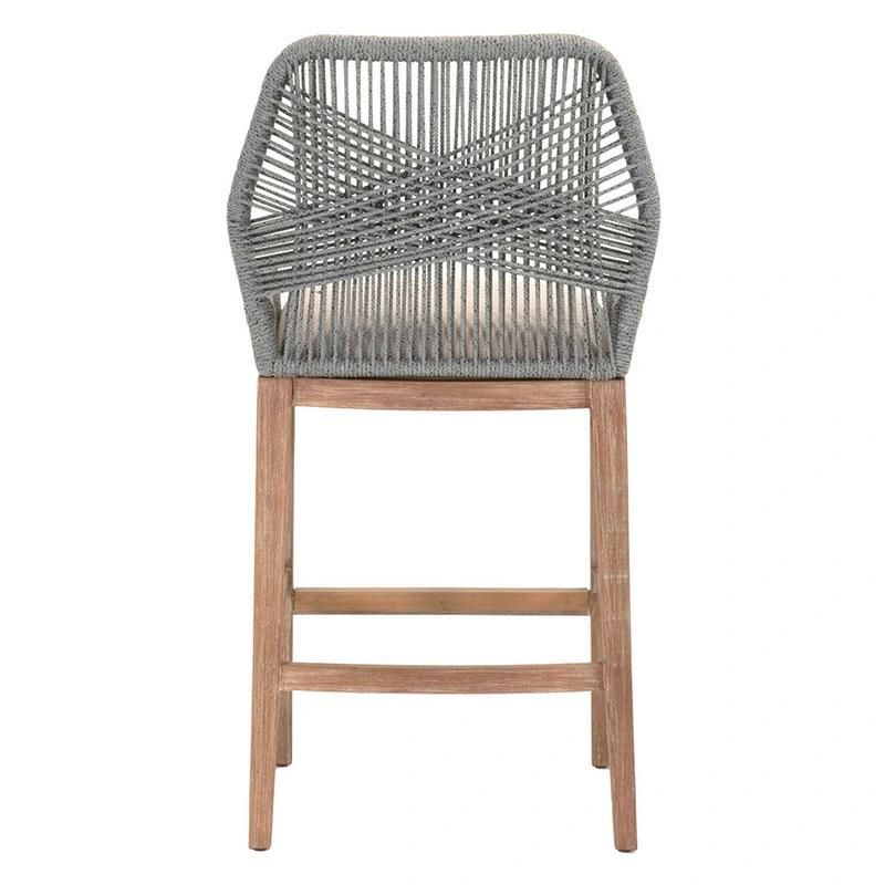 Cross Back Teak Wood Dining Chair with Rope Weaving Back