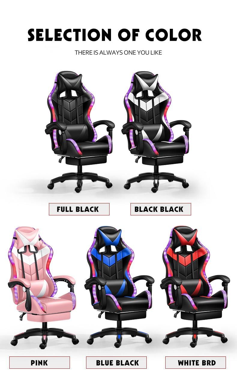 CE Approval Factory Wholesale Leather Reclining Gamer Chair LED Light Bar Racer RGB Gaming Chair