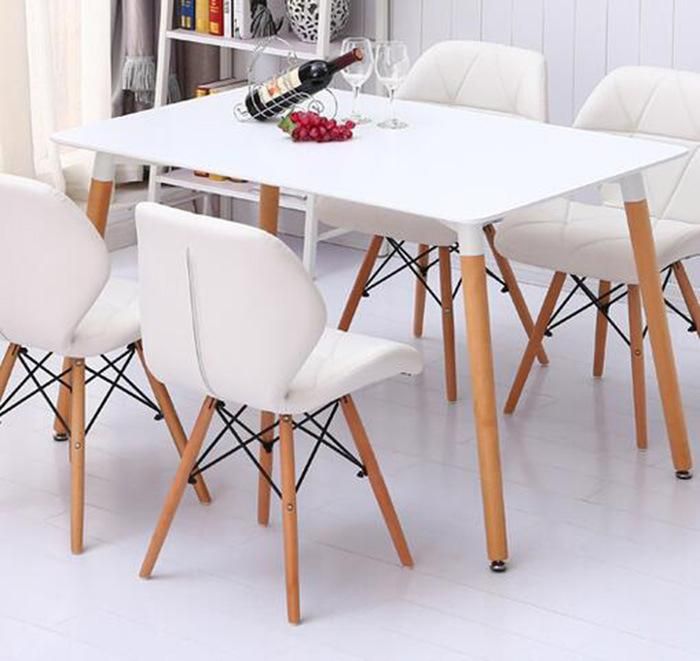 Modern Cafeteria Leather Dining Chair with Natural Wood Legs