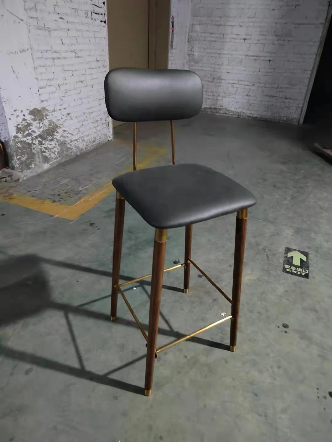 Modern Furniture Cafe Wood Frame Leather Bar High Chair