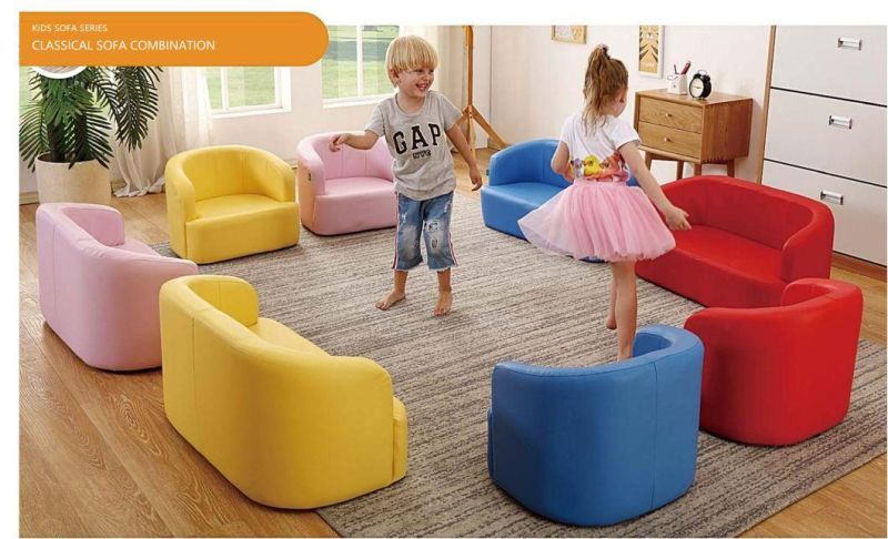 Kids Sofa Set, Home Furniture Sofa, Kindergarten Sofa, Children Living Room Furniture, Day Care Center Sofa Wood Frame Sofa, Leather PVC Baby Sofa