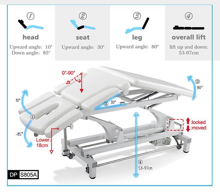 Beauty Salon SPA Electrical Facial Beauty Bed Massage Product All Purpose Doctor′s Reclining Working Bed