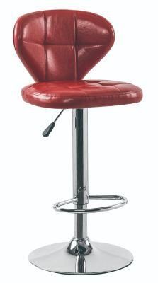 Red Color Shing PU Chrome Base Bar Stool