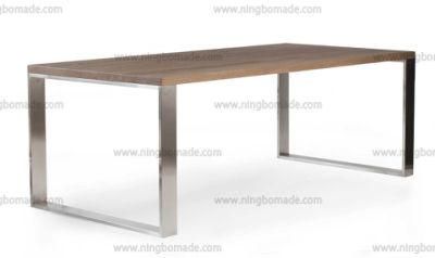 Nordic Country Farm House Design Furniture Old Nature Reclaimed Oak and Sanding Stainless Steel Paralleled Dining Table