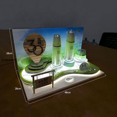 New Style Acrylic Perfume Eye Cream Cosmetic Display Stand with LED Lighting