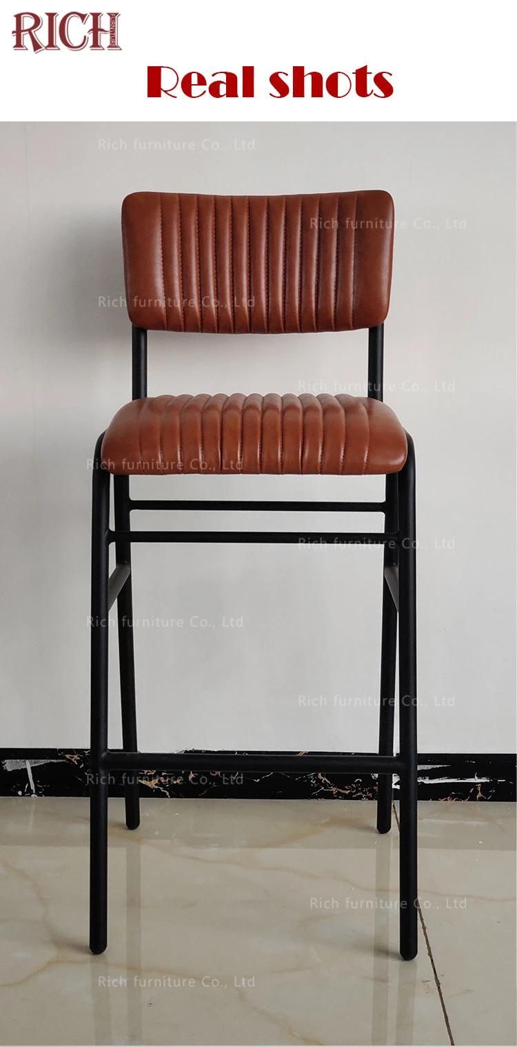 Cafe Retro Chairs Metal Restaurant Barstool Chair for Cafeteria Modern Metal and Leather Wrought Iron Leg Dining Chairs