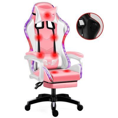 Wholesale CE Approval Massage Office Gaming Racing Computer Backrest Home Pink Girl Reclining Office Chair Comfortable LED Gaming Chair