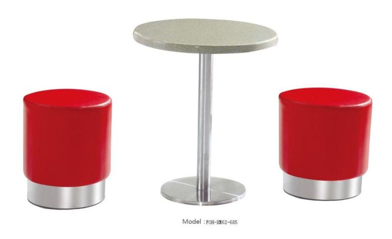 Round Low Leather Stool with Stainless Steel Base for Food Court Restaurant Commercial Use for Sales