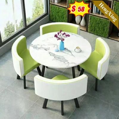 Modern Restaurant Home Furniture Black Steel Frame Round Dining Table with Marble Stone