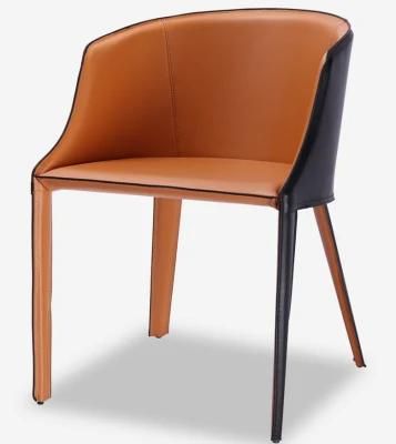 Modern Design Luxury Saddle Leather Dining Chair with Steel Frame