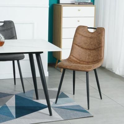 Hot Selling Popular Dining Room Furniture Modern Fabric PU Leather Dining Chairs with Metal Legs