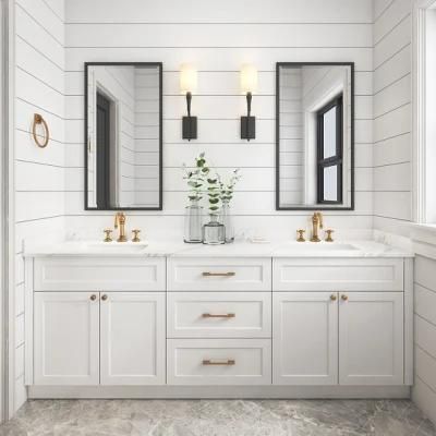 PA Furniture Luxury Double Basin Vanity Sink PVC Storage Bathroom Cabinet