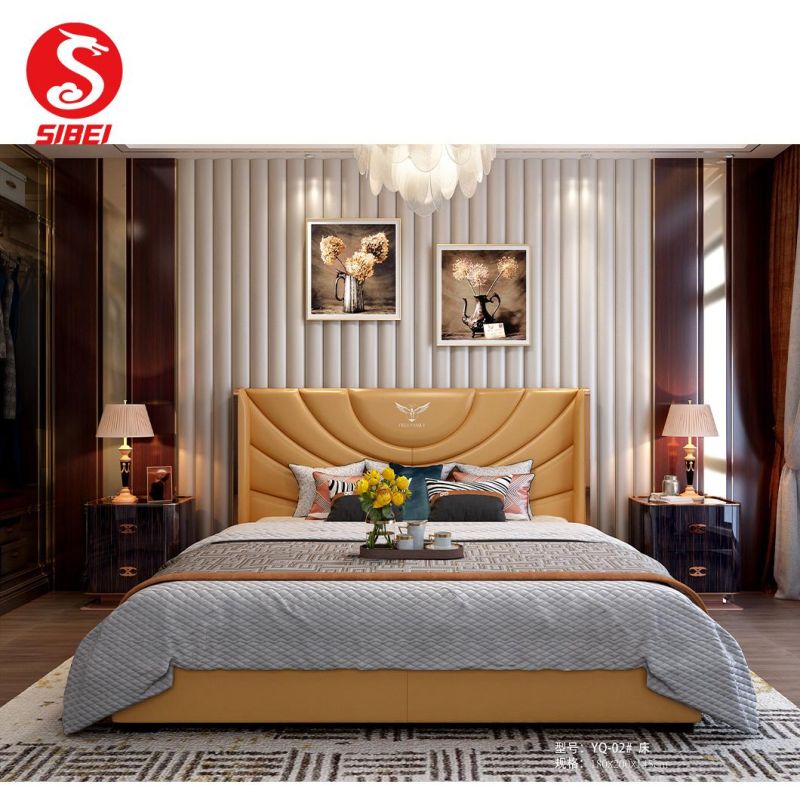Hot Sale Italy Style Bedroom Furniture King Queen Size Leather Bed