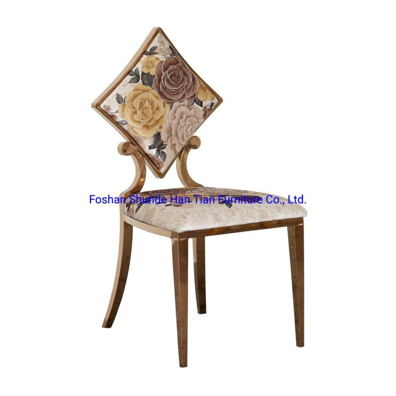 Square Back Stainless Steel Flower PU Leather Hotel Banquet Wedding Dining Chair