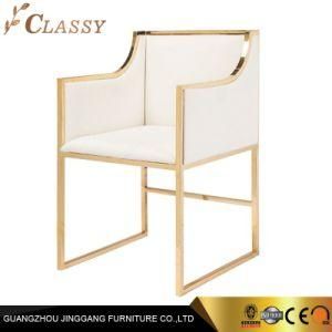 Luxury Modern White Velvet Leather Dining Chair with Golden Frame
