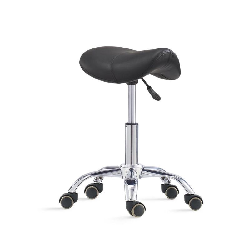 Black Rolling Saddle Stool Ergonomic Saddle Chair