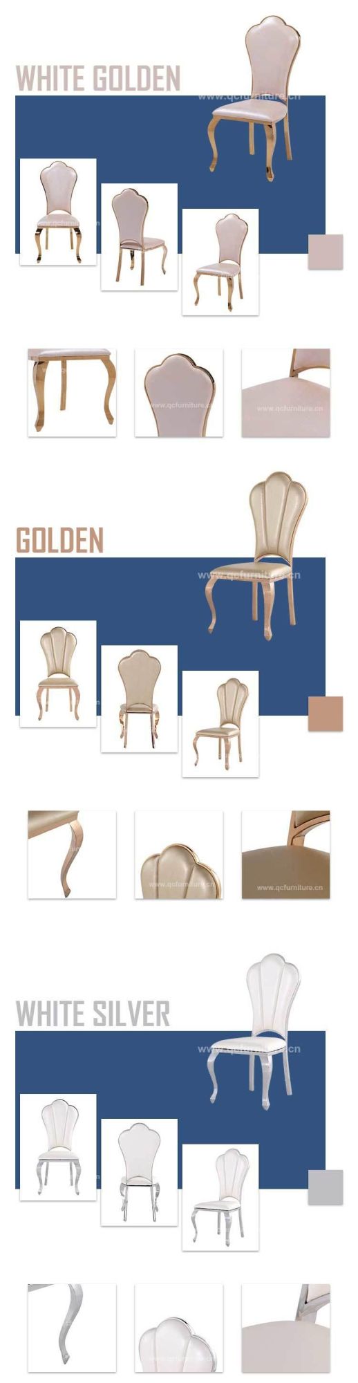 China Manufacture Luxury PU Upholstery Metal Stainless Steel Legs Wedding Dining Chairs