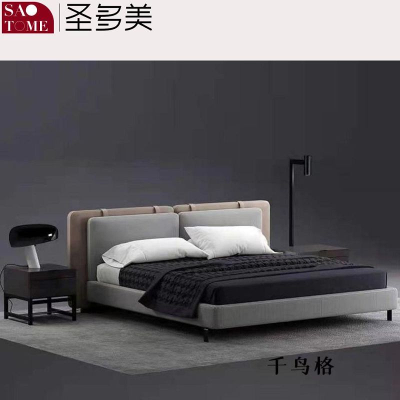 Modern Solid Wood Home Bedroom Leather Double King Bed Home Furniture