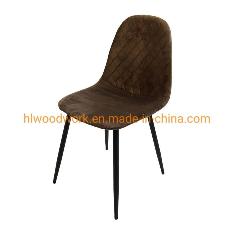 High Quality Chaise Salon De Beaute Modern Luxury Restaurant Banquet High Back Silver Stainless Steel Leg Velvet/Leather Dining Armless Chair Brown