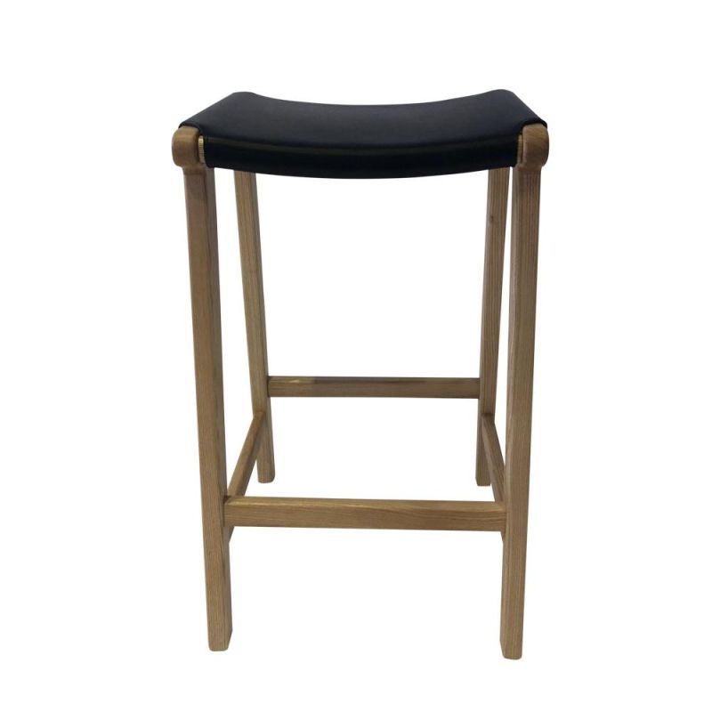 Modern Wooden Legs Leather Seat Bar Stool