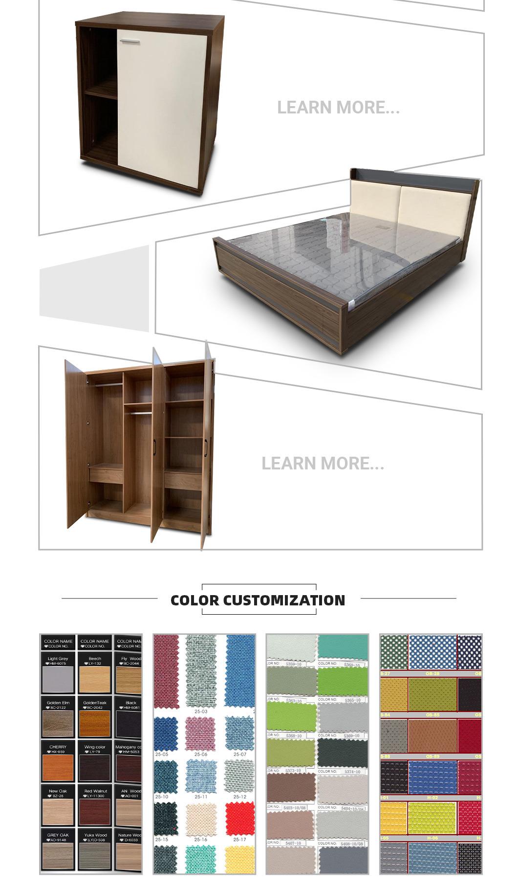 Nordic Hotel Style Comfortable PU Leather Bedroom Furniture Melamine Laminated Beds with Wardrobe
