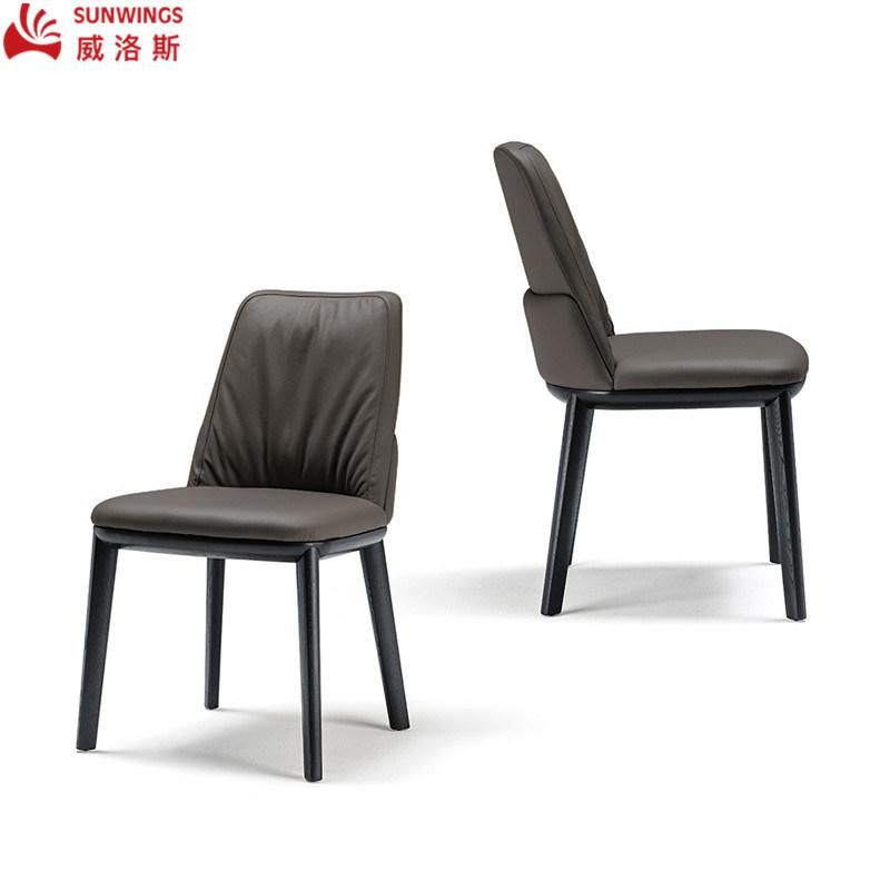 Modern and Simply Solid Wood PU Leather Dining Chair for Living Room