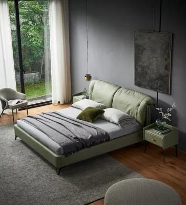 Modern Hot Sale Customized Green Color Bed King Bed Leather Bed for Home and Villa a-Mf004