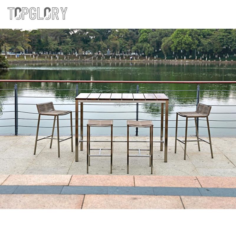 Modern Outdoor Stainless Steel Table and Chair Without Back for Bar Garden Coffee Shop Wedding Decoration