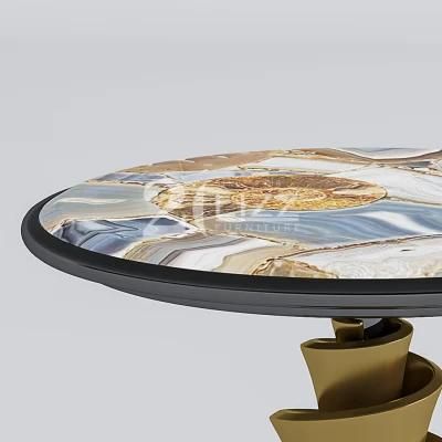 Royal Modern Luxury Home Hotel Furniture Good Marble Pattern Gold Metal LED Living Room Coffee Table
