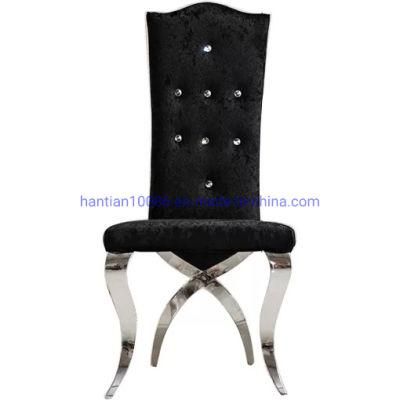 Silver Wedding Chair Modern High Back Dining Chairs with Shiny Stainless Steel Legs