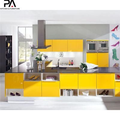 High Gloss Waterproof Lacquering Yellow Kitchen Furniture