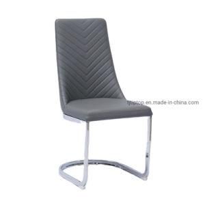 New Design Modern Upholstery Bow Chrome Leg PU Leather Black Dining Chair