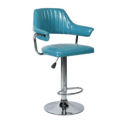 Blue Color Armrest Chrome Base Bar Stool