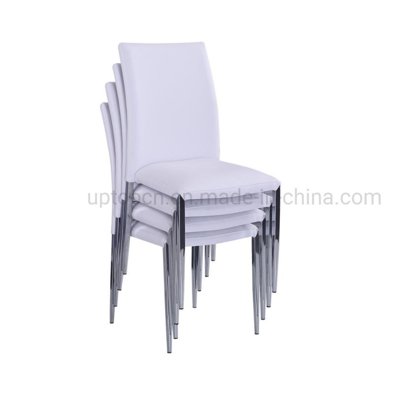 (SP-LC219) Wholesale Steel Frame White Stacking Leather Dining Chair for Hotel