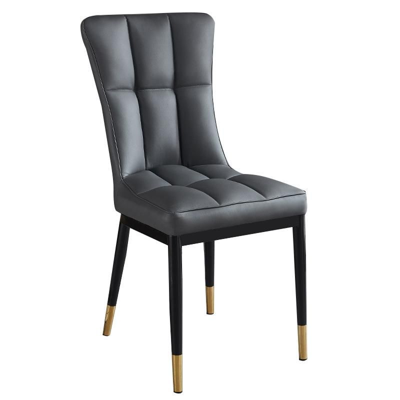 Modern Furniture Top Quality Nordic Restaurant Comfort High Back PU Leather Upholstered Dining Chair with Black Metal Legs