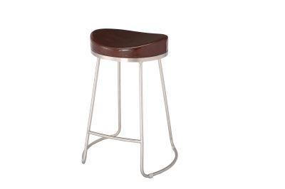 Metal Stainless Steel Leather Seat Casual High Chair for Europe Home Hotel Villa Stool