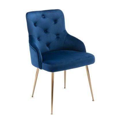 Blue Fabric Leisure Chair Metal Feet Lounge Chair