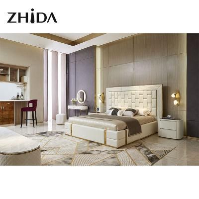 Zhida Wholesale Price Home Furniture Luxury Villa Bedroom King Queen Size Double Leather Bed for Sale